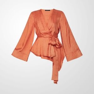 BCBGMAXAZRIA Dotted Satin Wrap Top